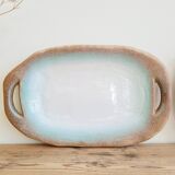 2 blue stoneware dishes