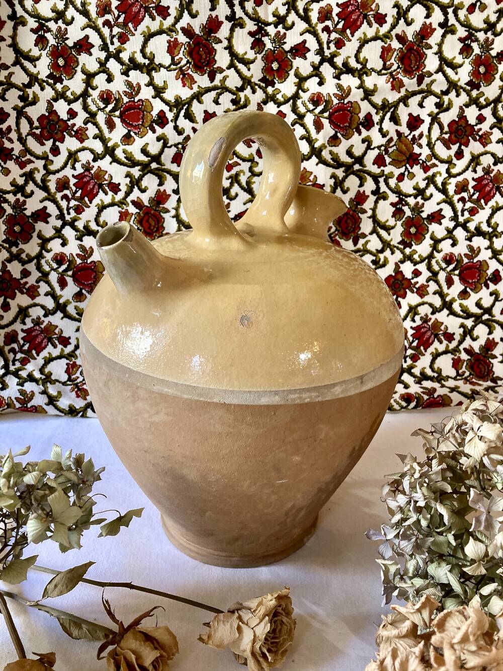 Yellow glazed terracotta gargoulette