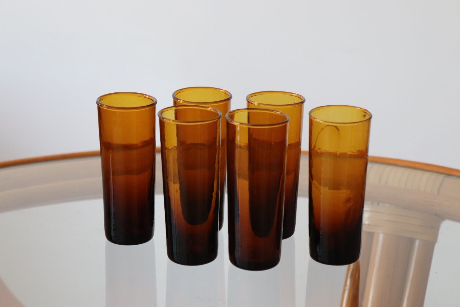 6 vintage amber shot glasses