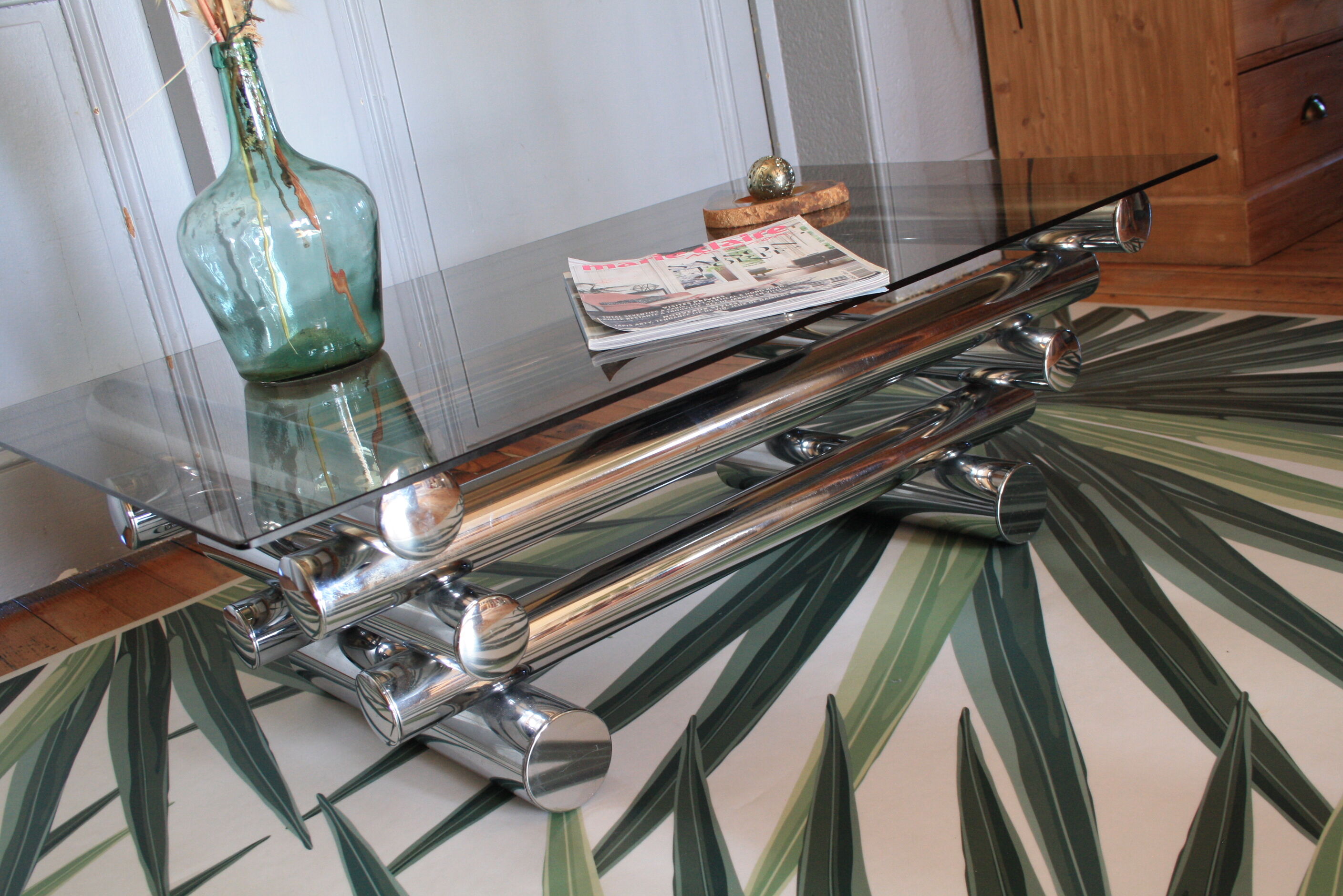 Chrome & smoked glass coffee table