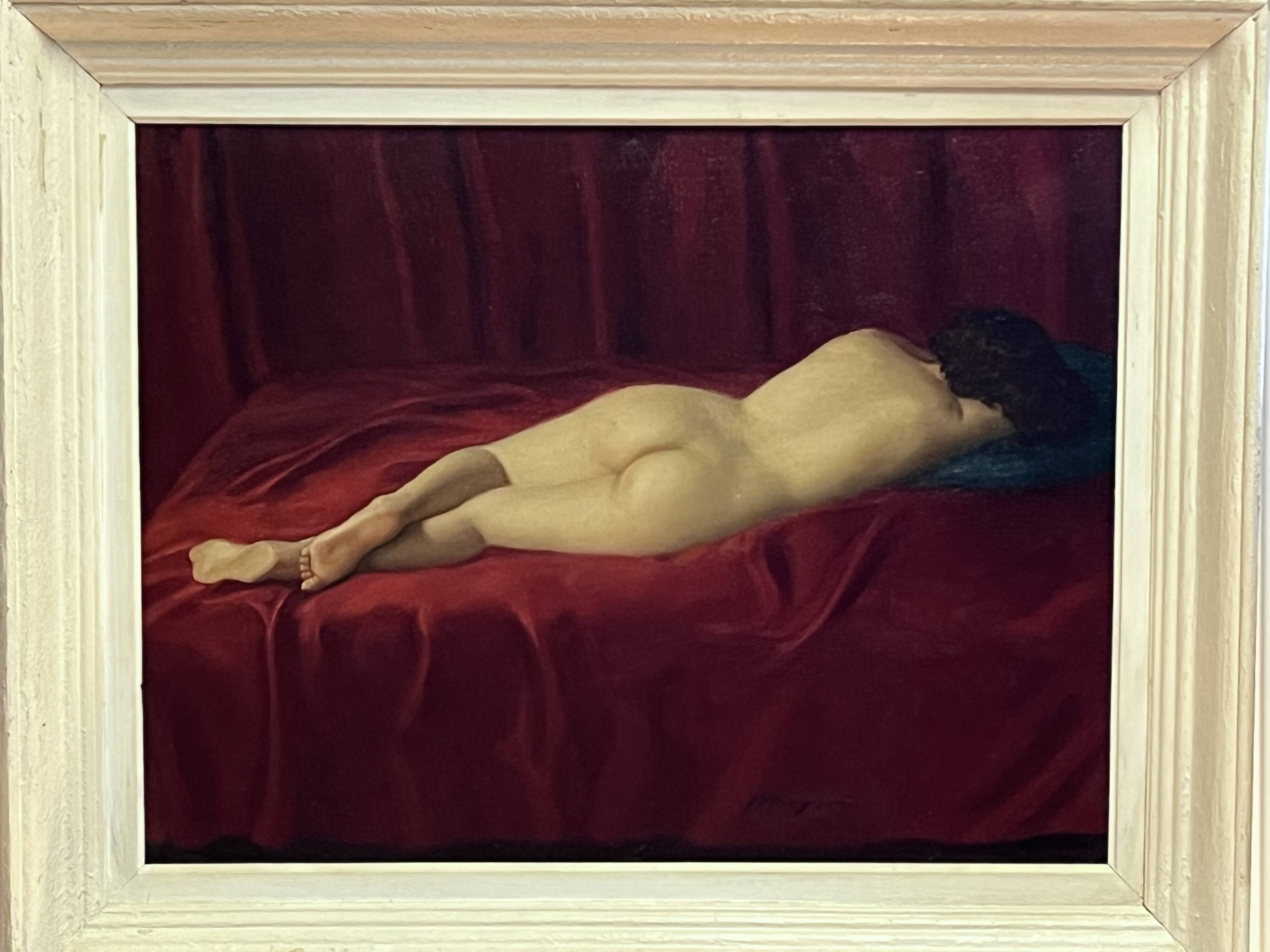 Oil on canvas female nude signed frame 20th century