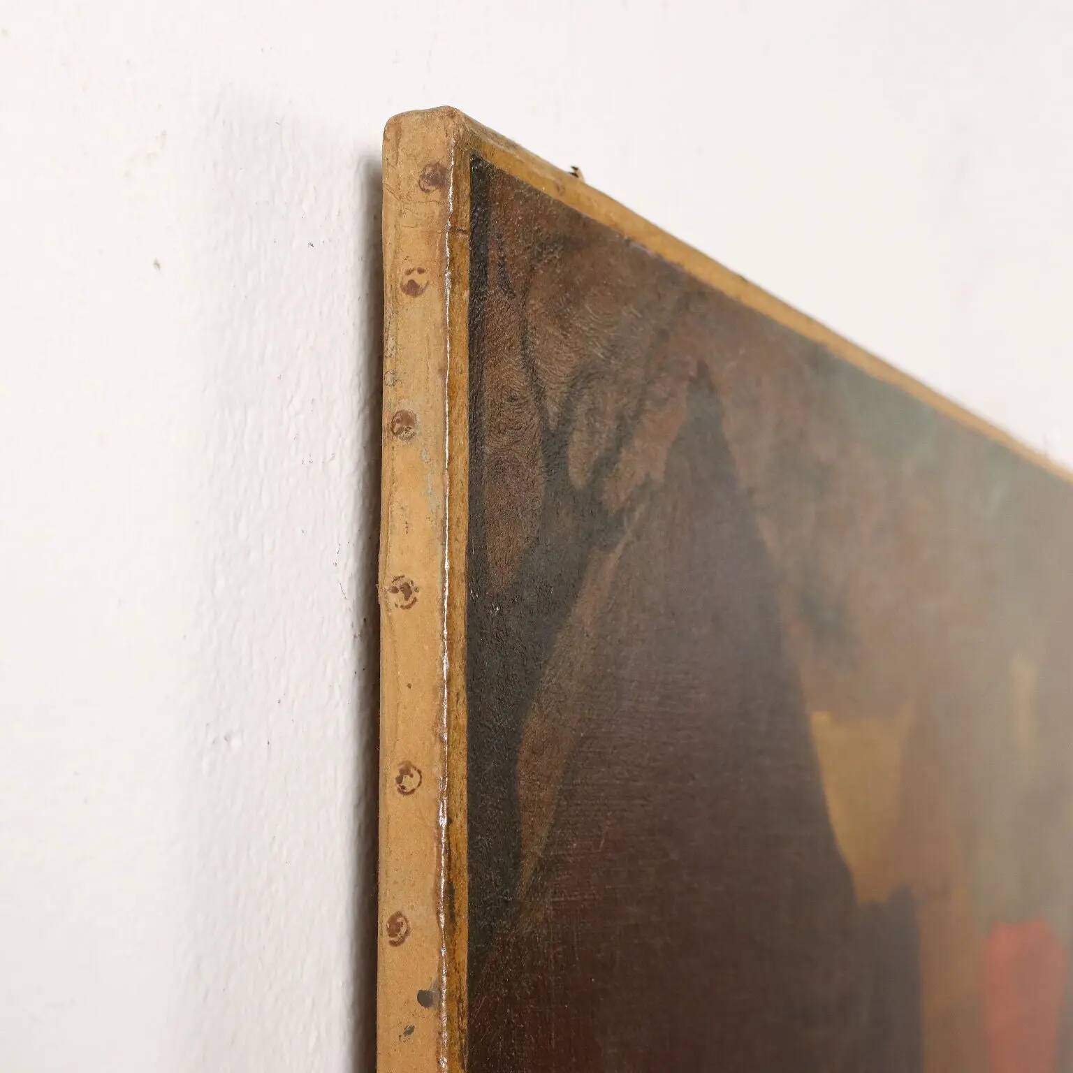 Ancient painting with a historical subject, oil on canvas, 17th century.