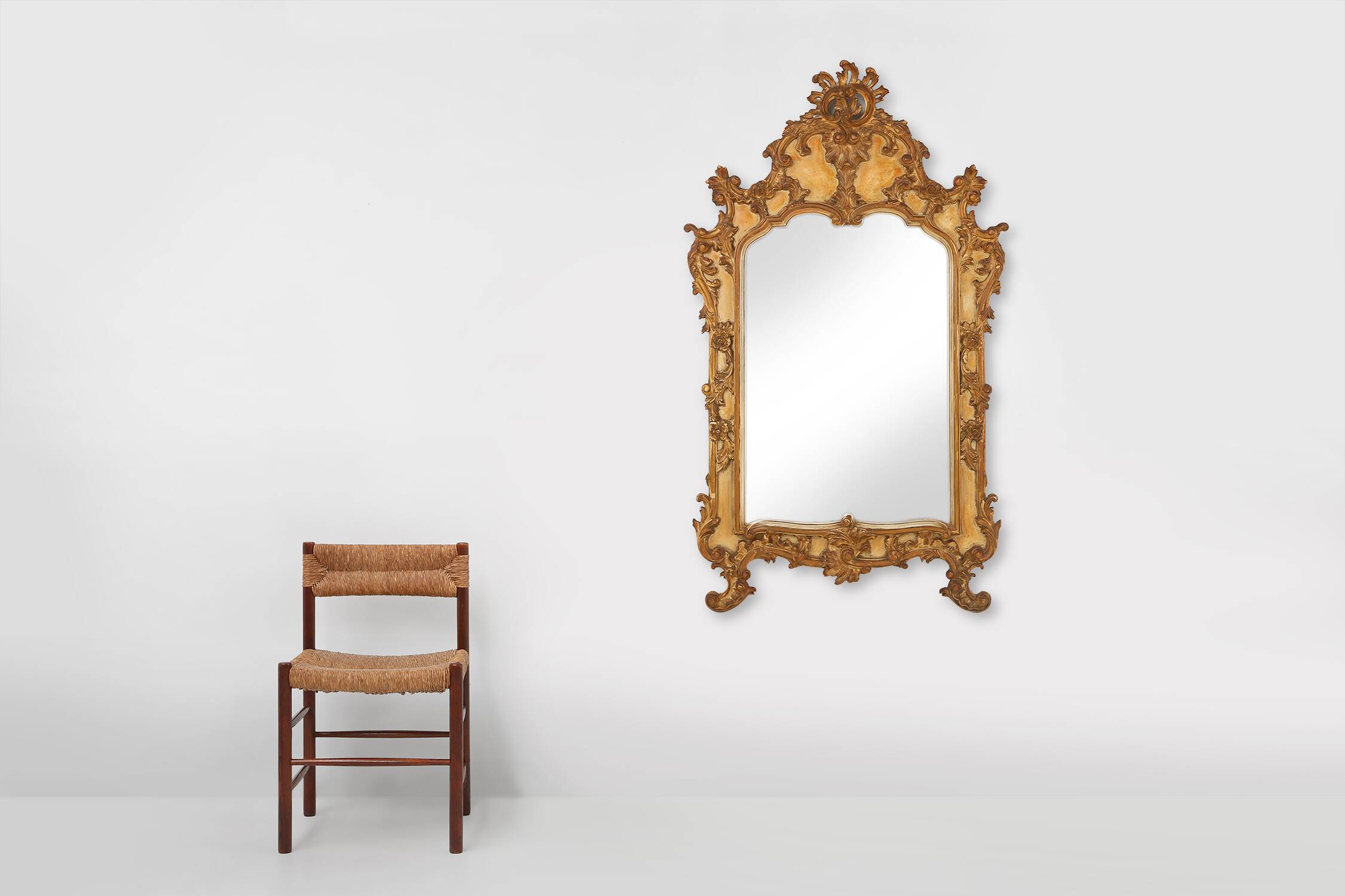 Timeless decorative rococo style gilted mirror in resin, Belgium 1950s