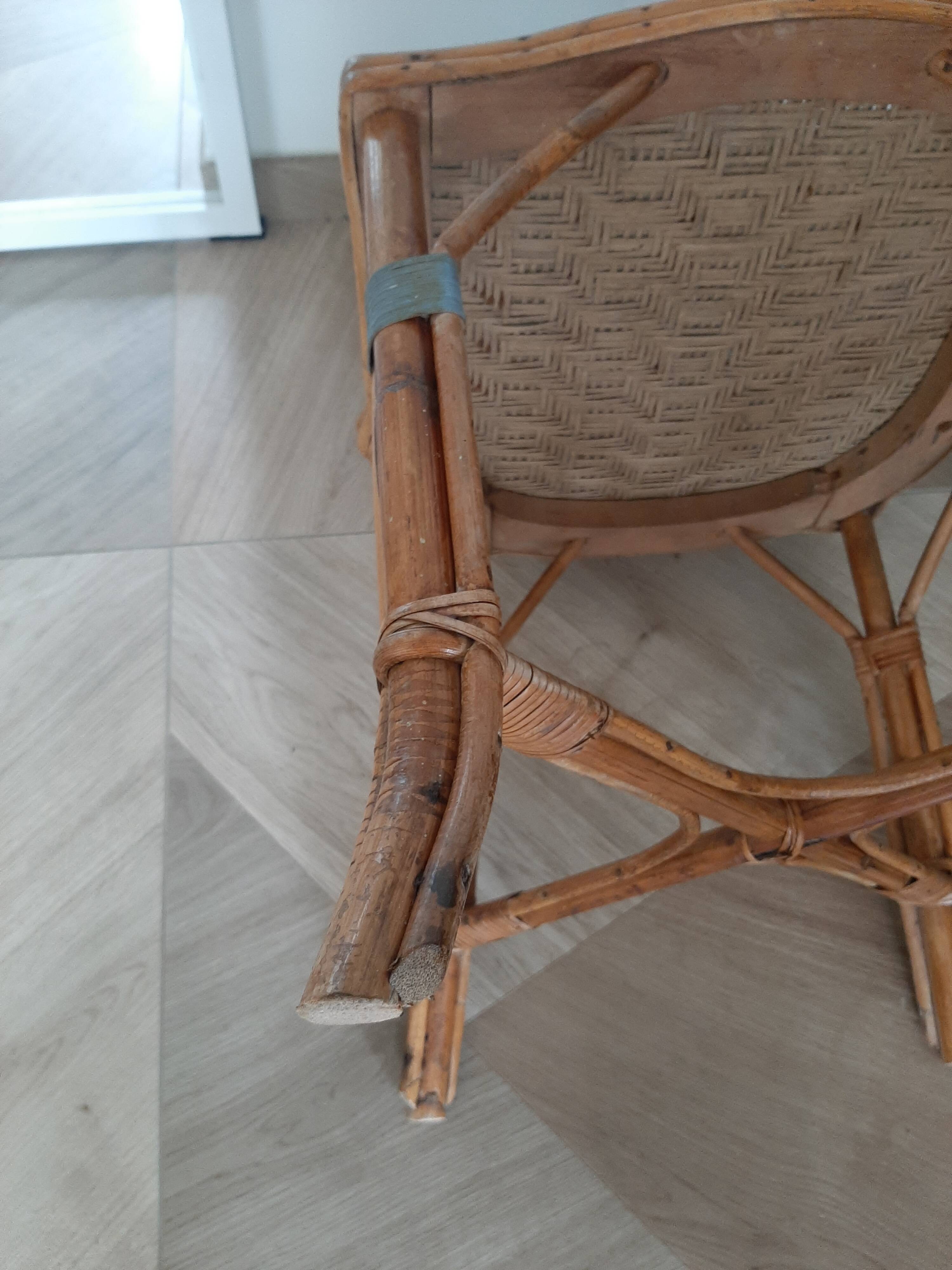 Vintage set of 2 garden woven rattan chairs - sky blue nets - 40