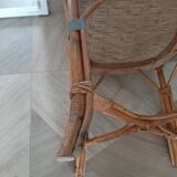 Vintage set of 2 garden woven rattan chairs - sky blue nets - 40