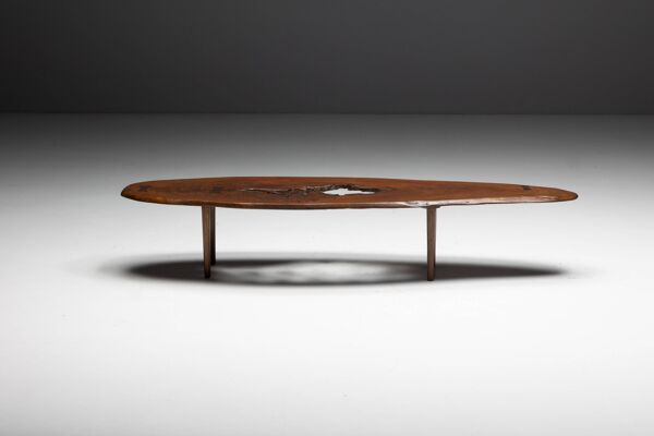 Table basse moderne organique avec vide naturel, France, milieu du 20e siècle