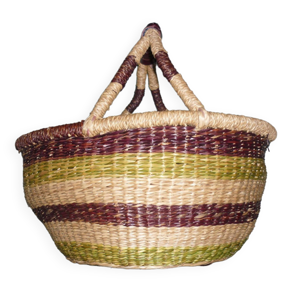 Panier en paille rond et coloré avec anses — Beyit