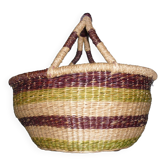 Panier en paille rond et coloré avec anses
