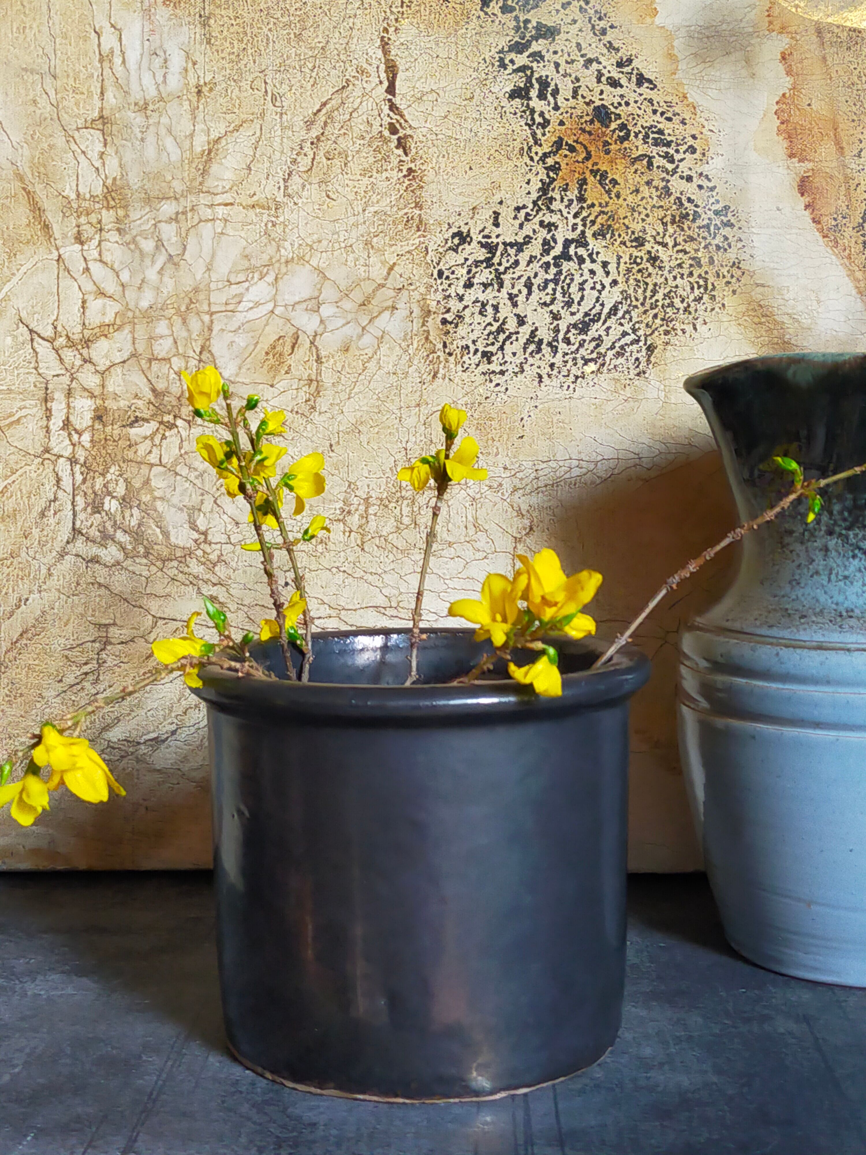 Vintage black glazed earthenware pot