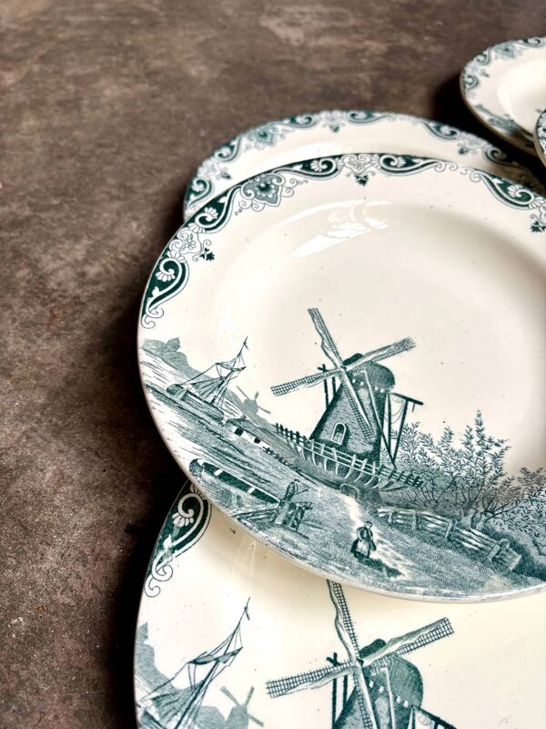 6 assiettes creuses Salins en terre de fer, service ''Delft