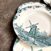 6 Salins iron earthenware soup plates, "Delft" service