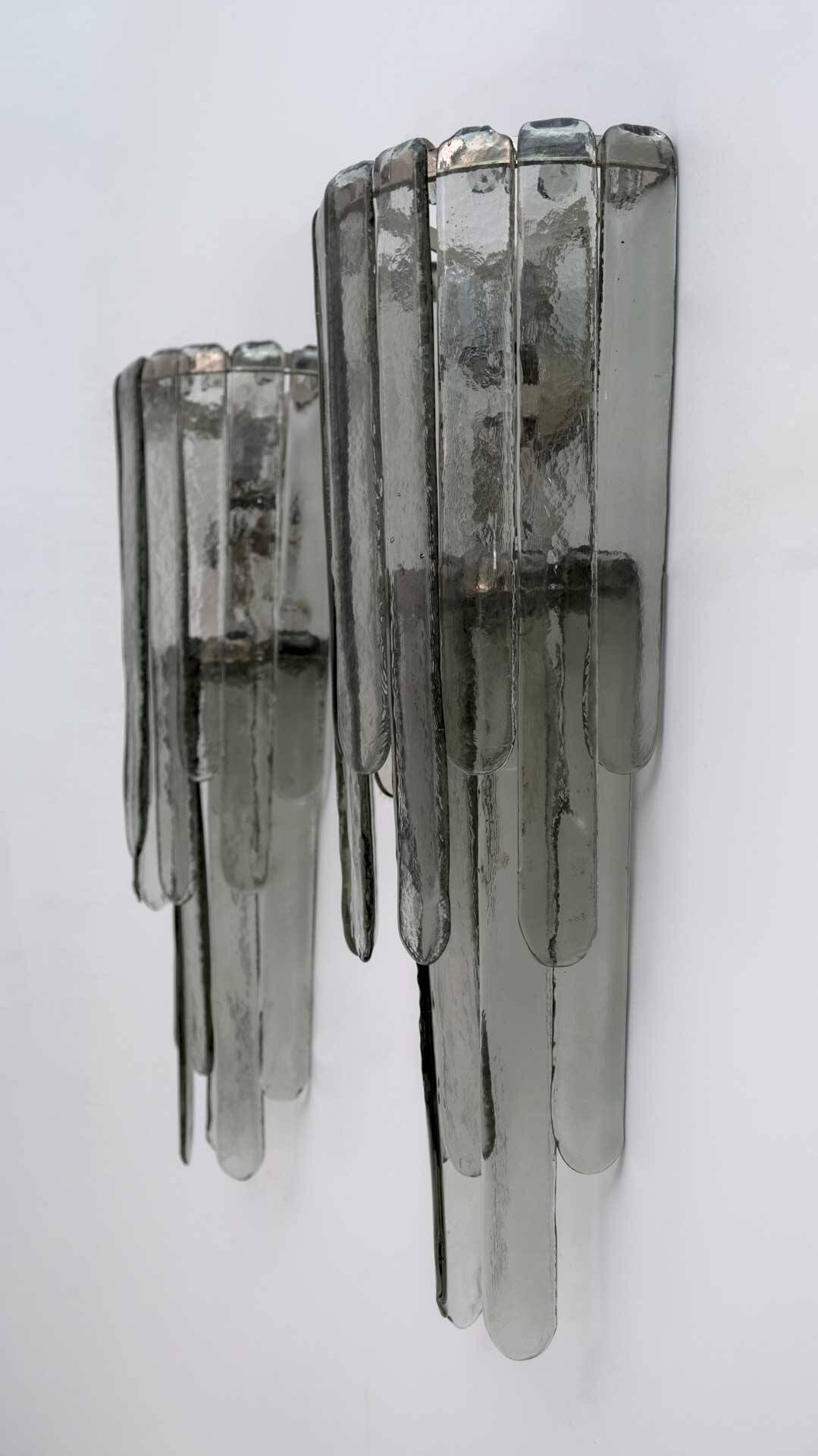 Pair of Carlo Nason Chiseled Murano Glass Cascade Sconces for Mazzega, 1960