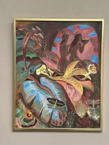 Mid-Century Oil on Canvas – “Forest” by K.R. (1991), Vintage & Framed 42.5×34.5cm