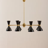 8 arms Italian chandelier with diabolo shades in Stilnovo style