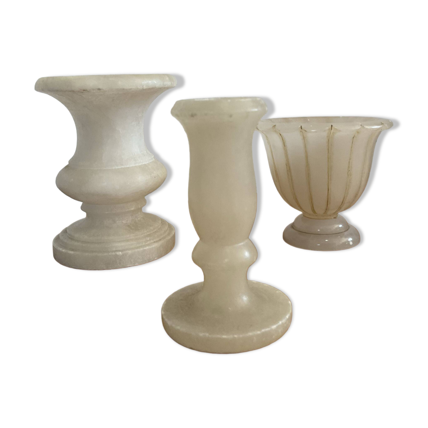 Trio de 3 bougeoirs vintage en albâtre