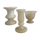 Trio de 3 bougeoirs vintage en albâtre