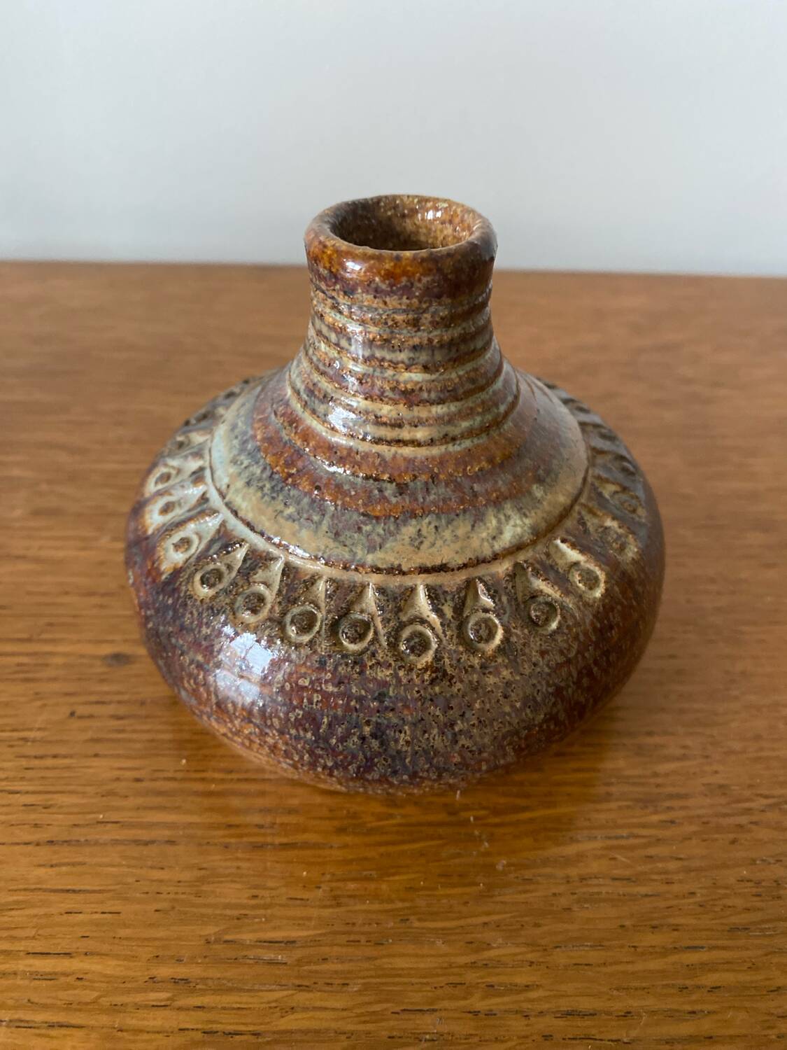 Old Lamp Base Vintage Brown Glazed Stoneware Soliflore #D437