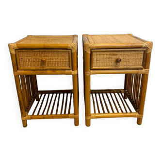 Pair of vintage rattan bedside tables