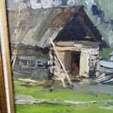 Oil-on-canvas painting The Blacksmith's Workshop 1956 signed by Fomine