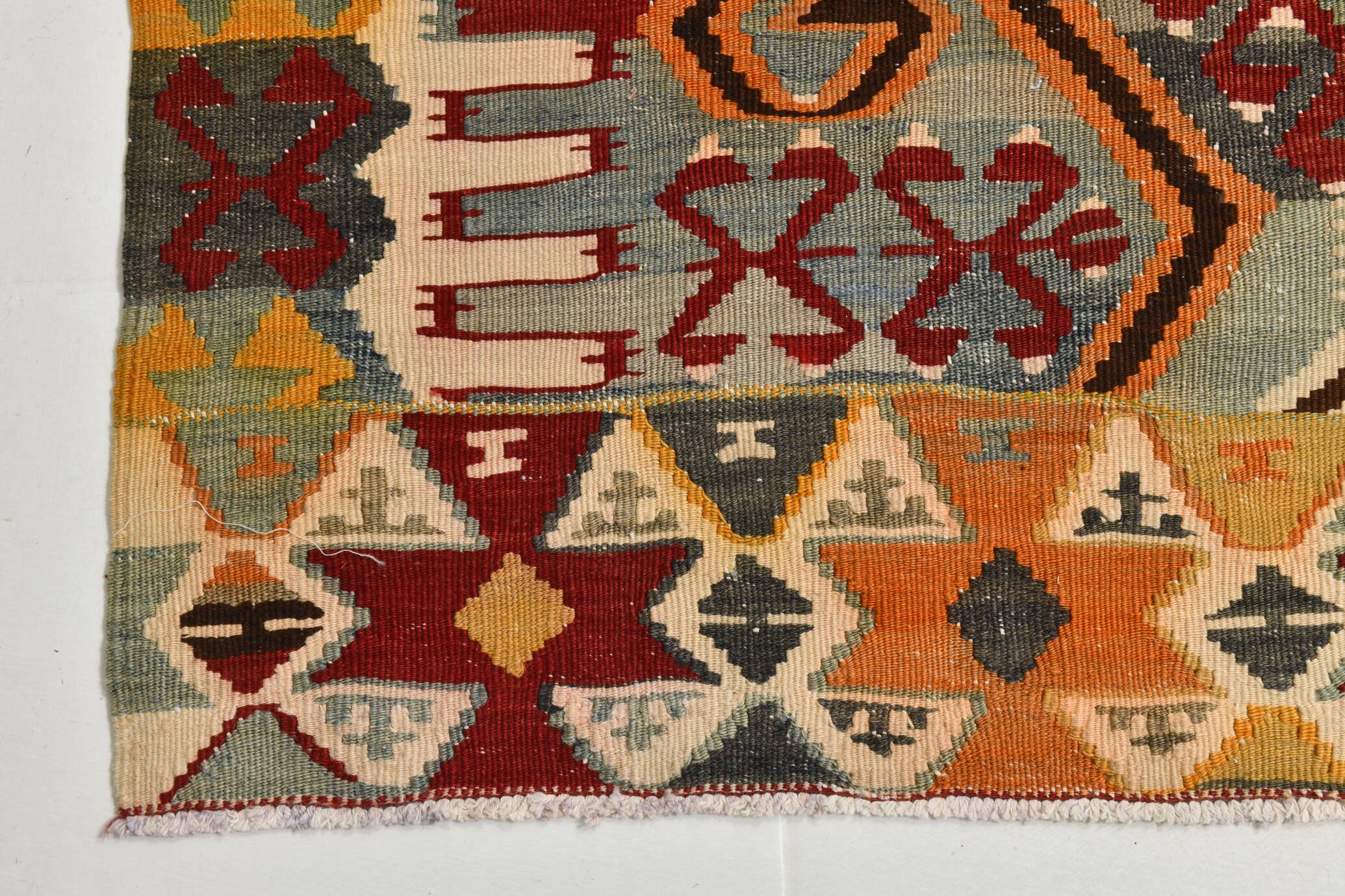 5x10 Red & Orange Geometric Vintage Kilim Rug,142x302Cm