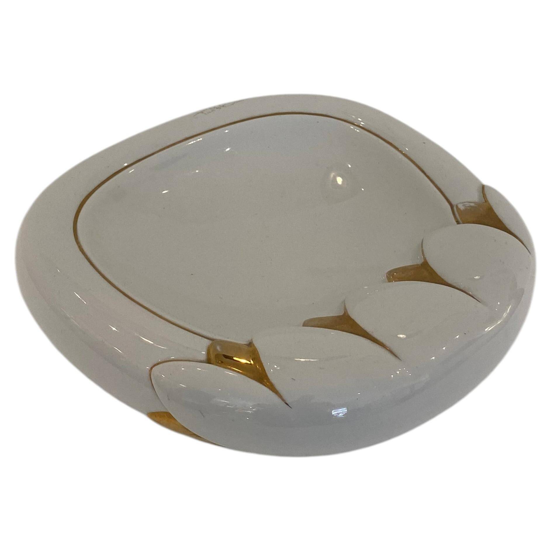 Paolo Traversi Ceramic & Gold Leaf Villari Tulip Plate Tray Vintage Italy 1