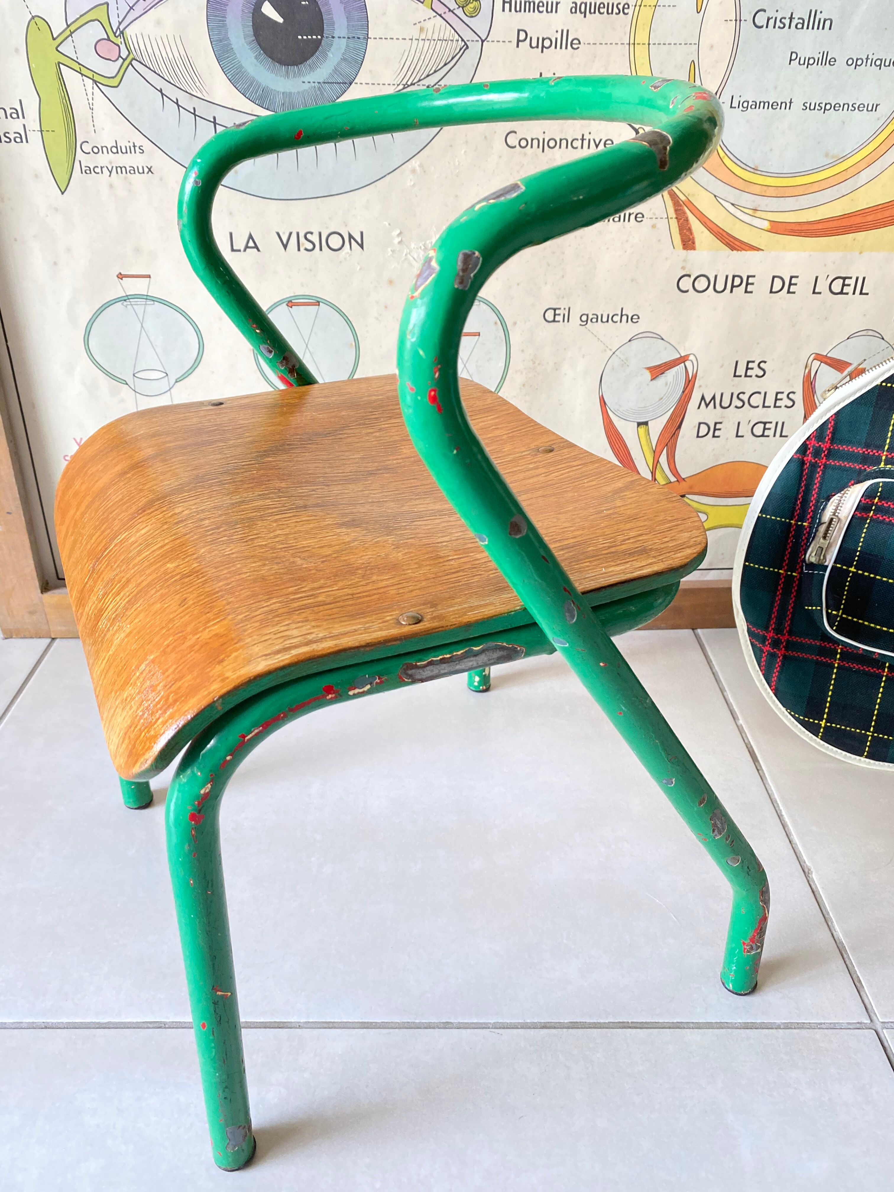 Vintage child school chair Jacques Hitier