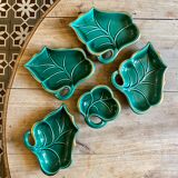Set of 5 vintage pockets or raviers in green and gold ceramic