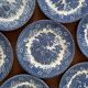9-piece service of English plates with blue and white country decor
