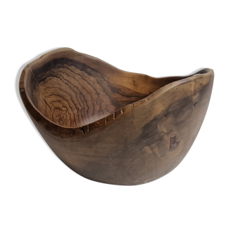 Salad bowl carved from olive wood, signed