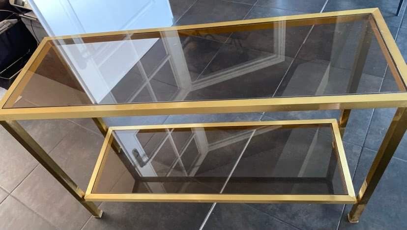 Console smoked glass and brass Italian design year 70 in the taste of nanda vigo