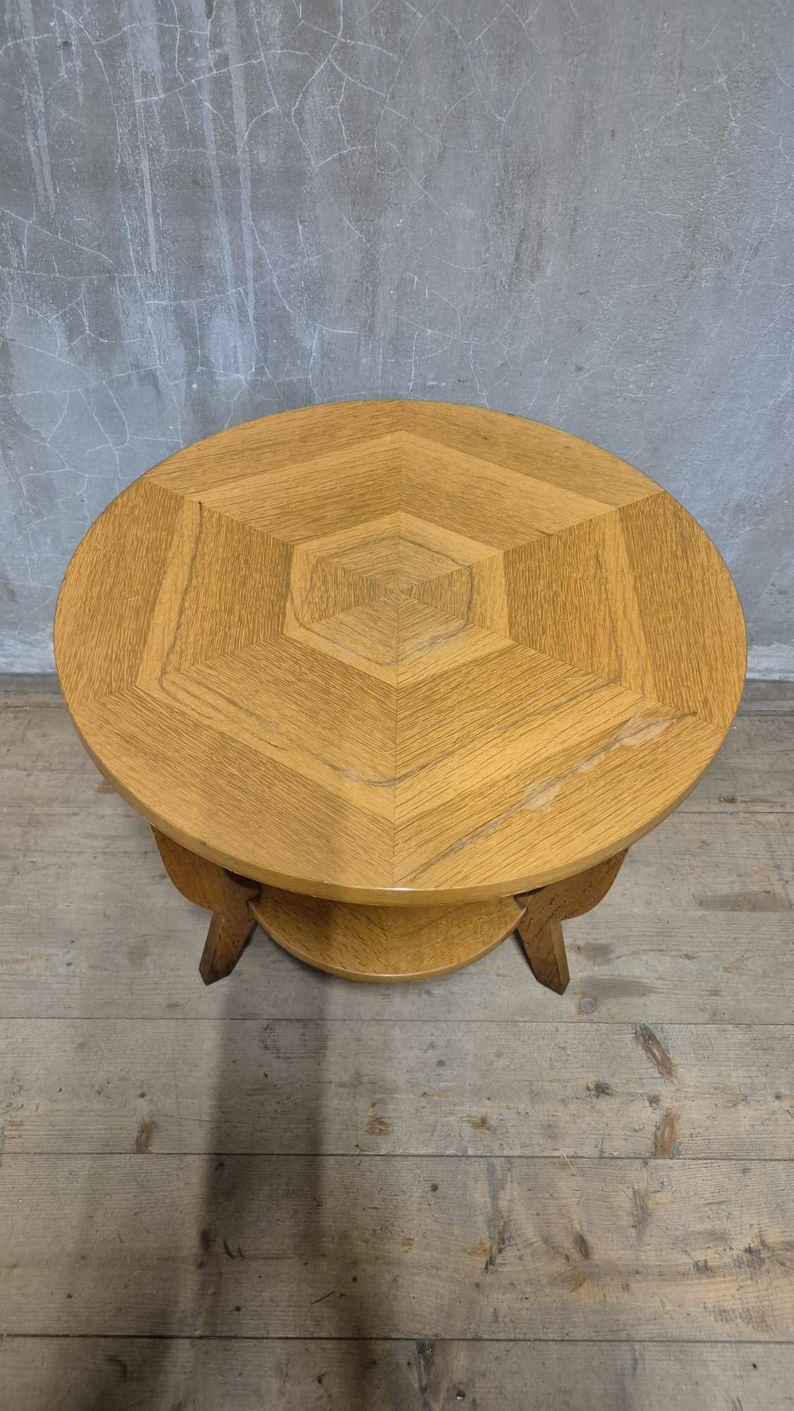 Vintage round wooden coffee table with lower shelf, 20th century