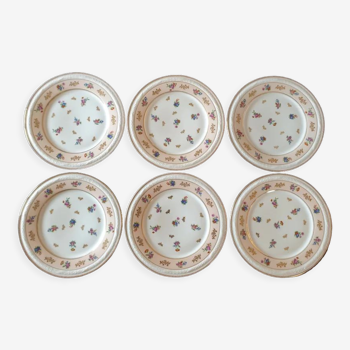 Series of 6 flat plates, Limoges porcelain, Raynaud et Cie