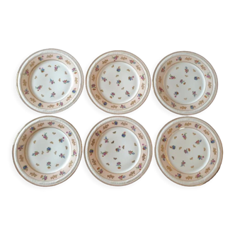 Series of 6 flat plates, Limoges porcelain, Raynaud et Cie