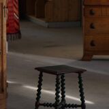 Vintage Scandinavian Stool Painted in Dark Green and Dark Red Wood, Folk Style, 1940s