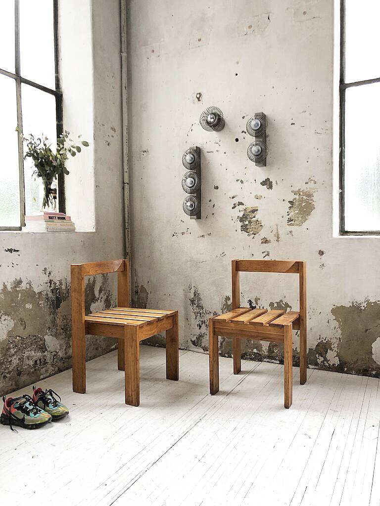Duo of les arcs mountain pine chairs