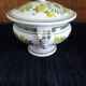 Soup tureen / Sweet jar in HB Quimper earthenware with green and yellow floral decoration - S