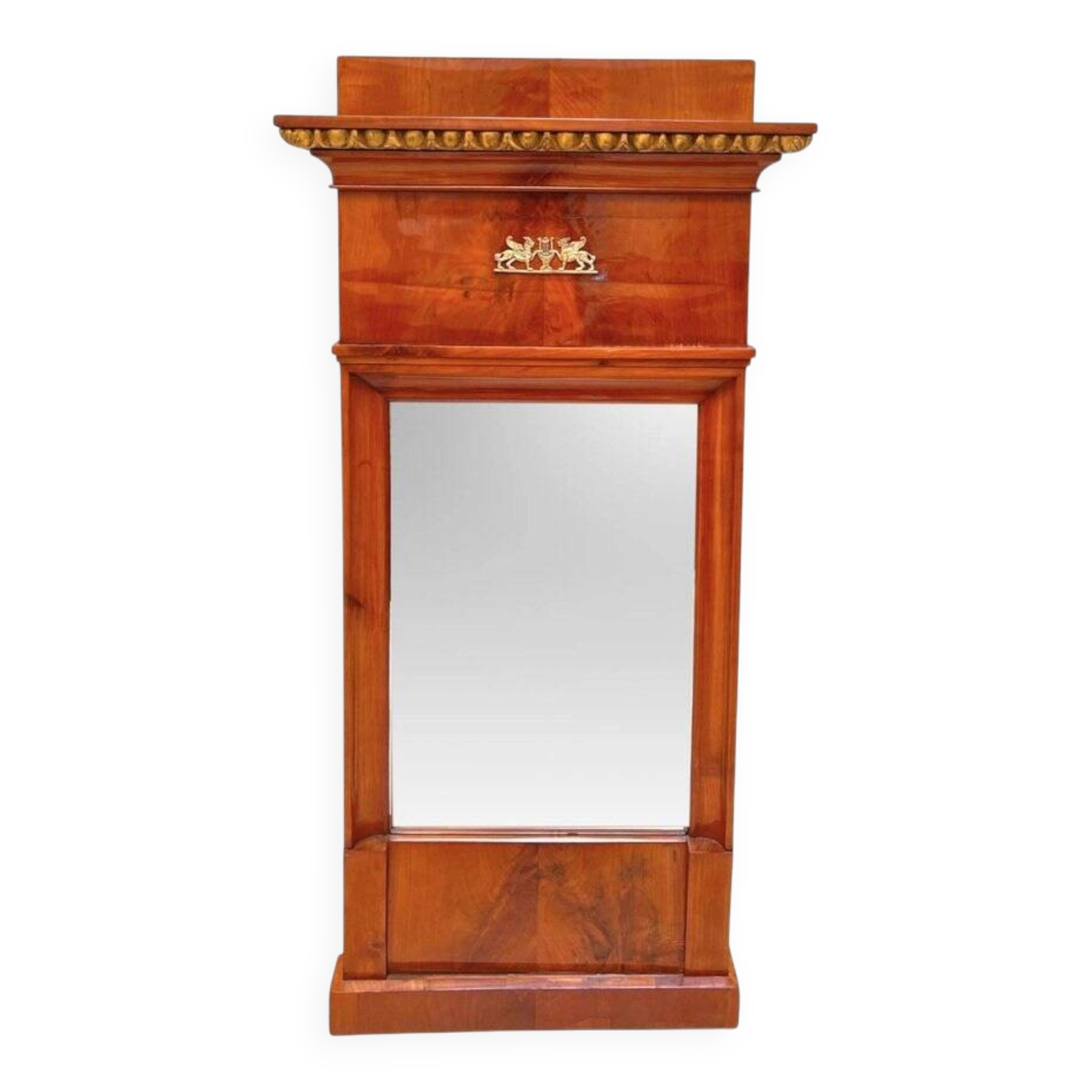 Biedermeier Cherry Wall Mirror with Brass Decor, South Germany, 1820s