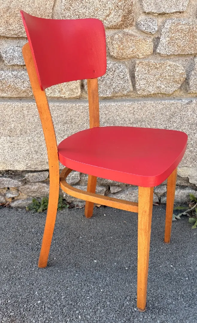 Set of 6 relooked Thonet chairs — vitamin red retro vintage style