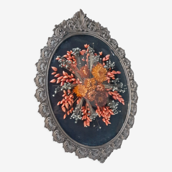 Oval domed brass frame dried flowers