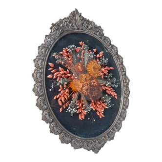 Oval domed brass frame dried flowers