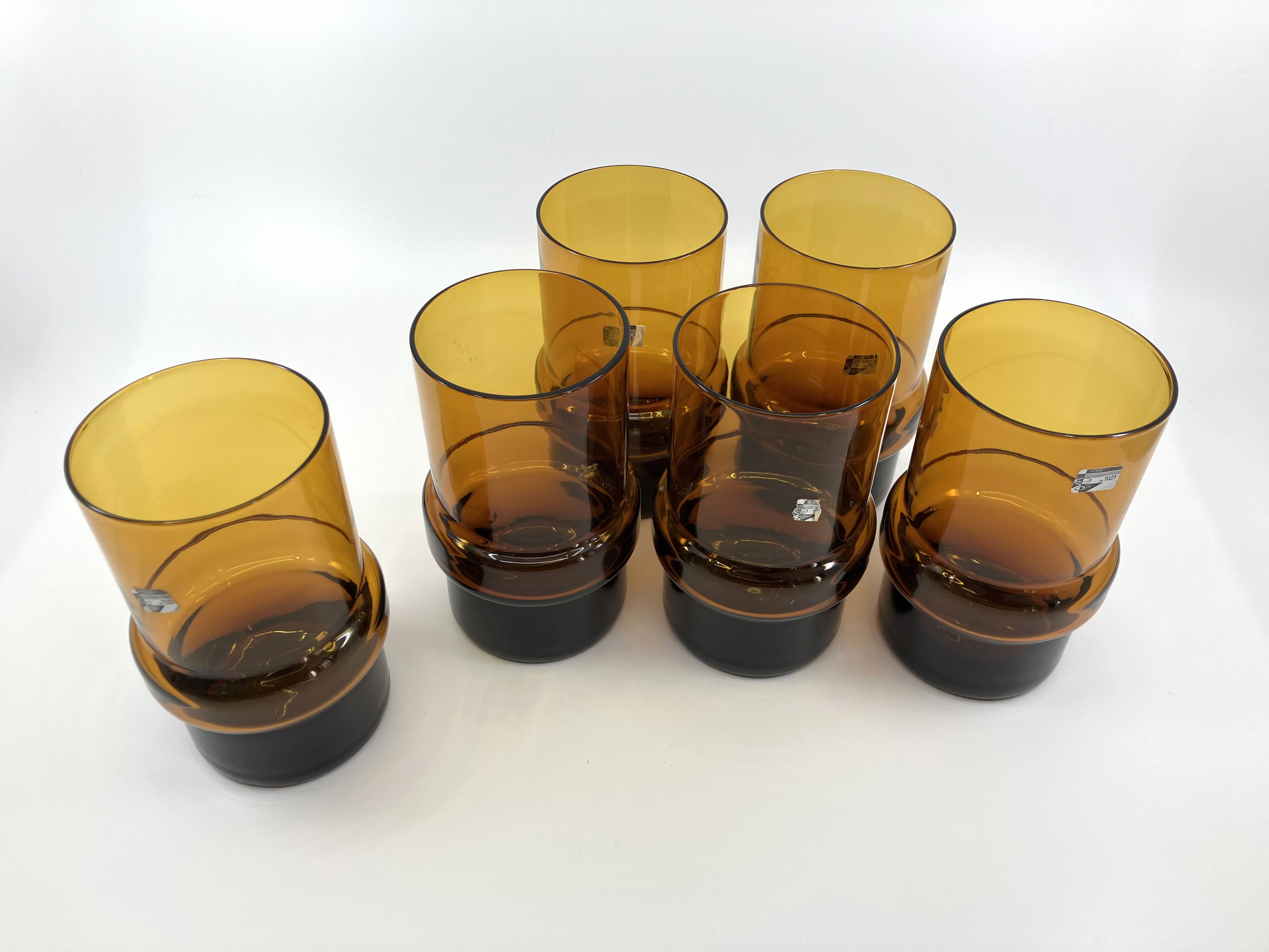 Set of 6 orangeade glasses / pitcher / ice bucket • Italy • 1970