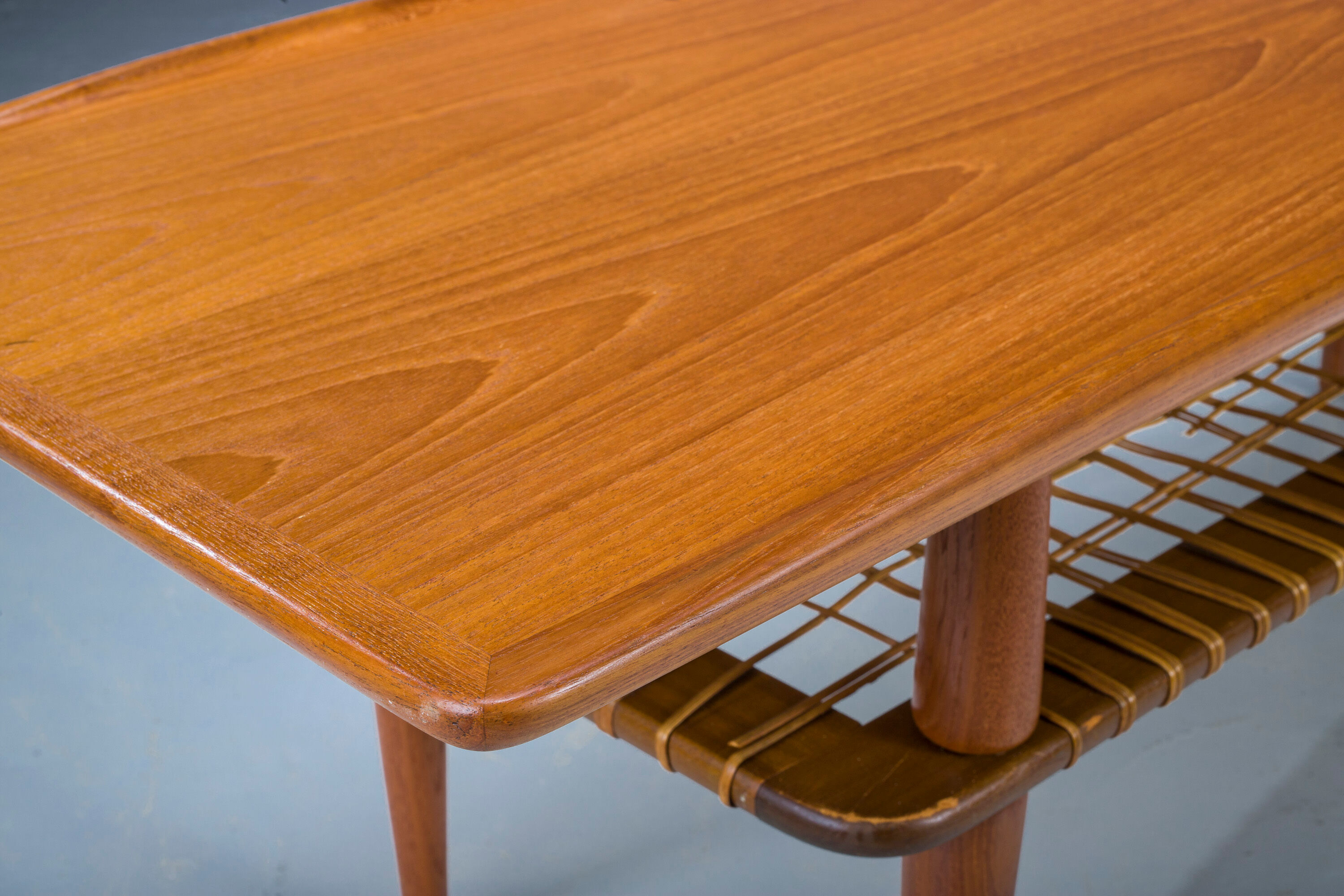 Mid-Century Coffee Table in Teak & Rattan