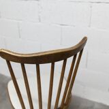 Pair of Baumann Menuet chairs, Honey patina, White vinyl seats