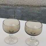 6 champagne glasses in brown and transparent glass vintage 1970