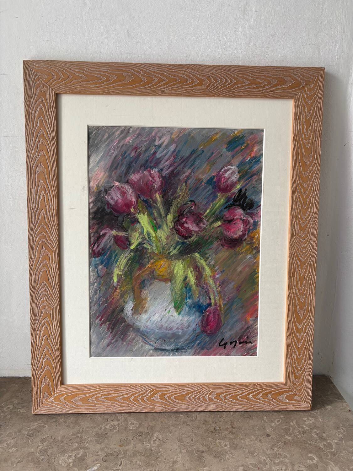 Vase with tulips signed