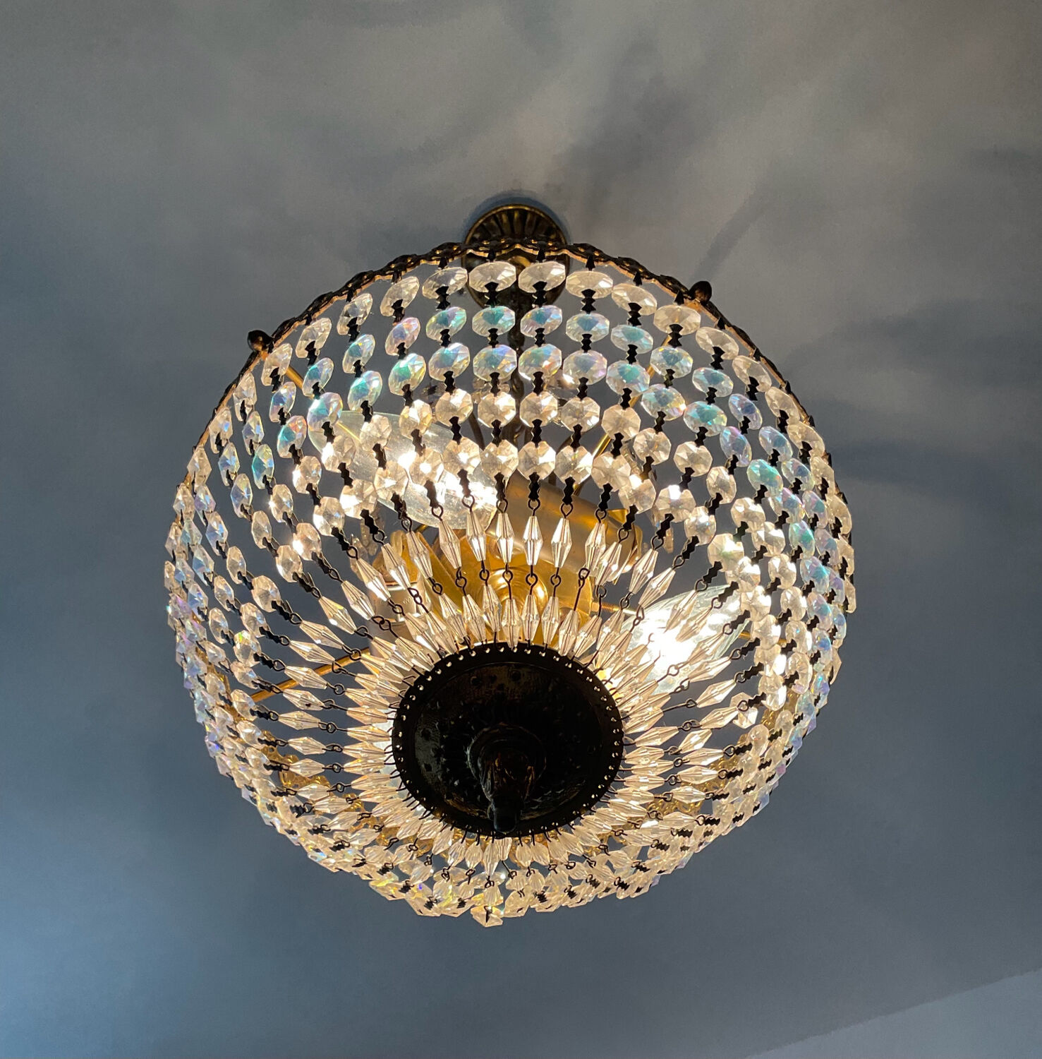 Brass tassel basket chandelier