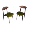 Ensemble vintage de deux chaises en bois et velours vert, Italie des années 1950