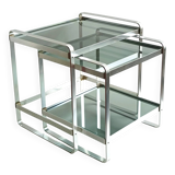 Nested tables in aluminium and smoked glass by Martini & Rossi, 1970s.