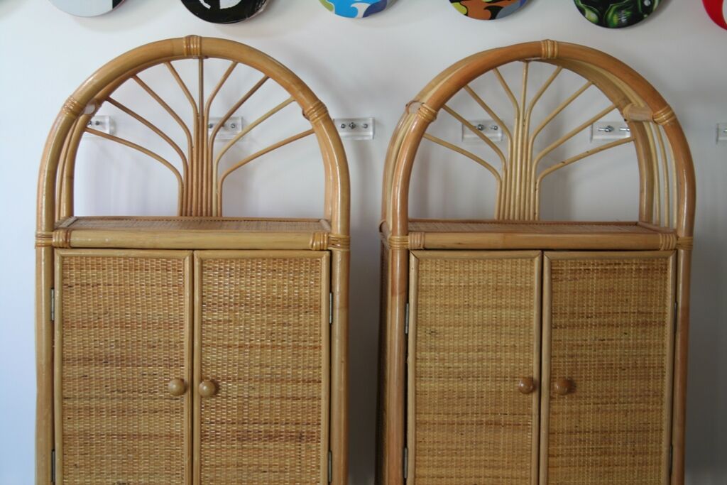 Vintage rattan bookcase 1970