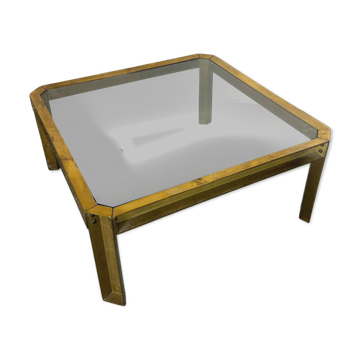 Table basse brutaliste en laiton T09 de Peter Ghyczy, 1970